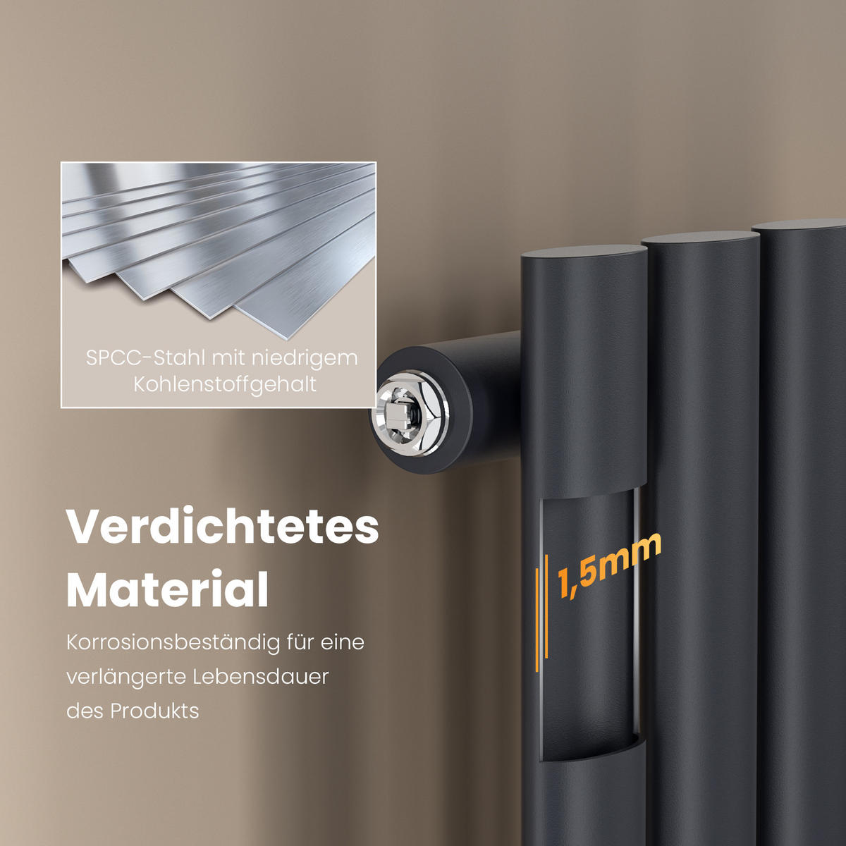 HEIZKÖRPER Doppelrohr vertikal montierbar Anthrazit 24/60/5,8 cm - Anthrazit, Metall (24/60/5.8cm) - EMKE