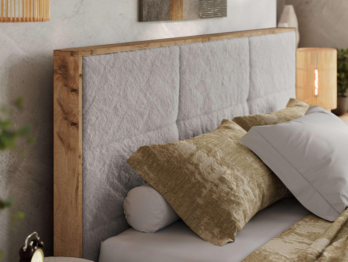 POLSTERBETT LERIO CLASSIC 180/200 - Hellgrau Plüsch - Pocket-Matratze - Hellgrau, Textil (180/200cm) - MKS