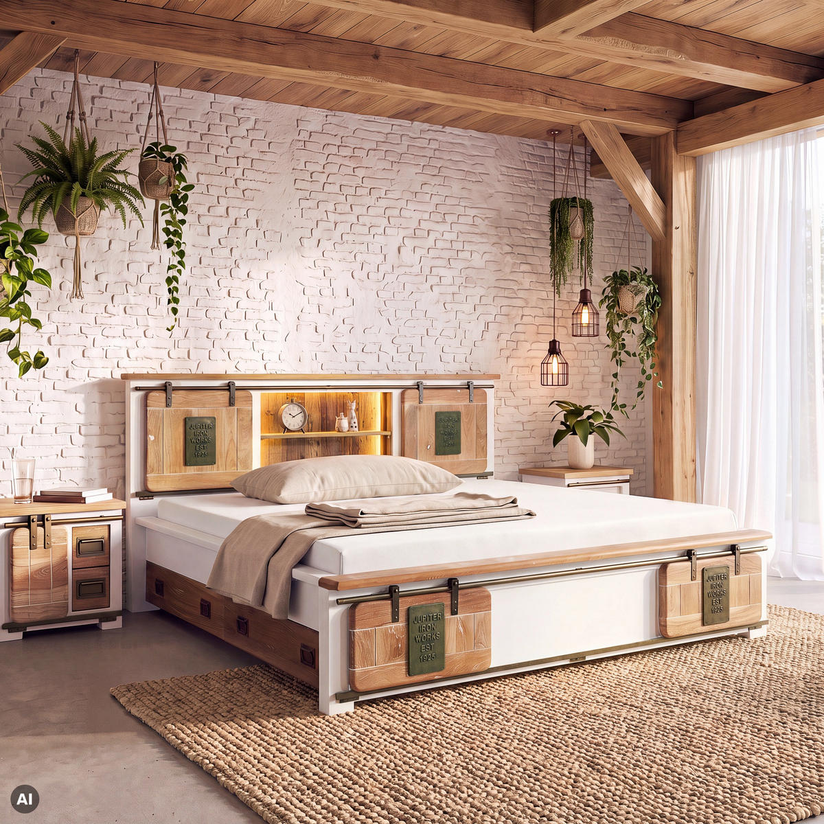BETT mit Schublade Massivholz Mango / Altholz 180 x 200 x 107 weiß RAILWAY LUX #509 - Weiß, Holz (180/200cm) - Massivmoebel24