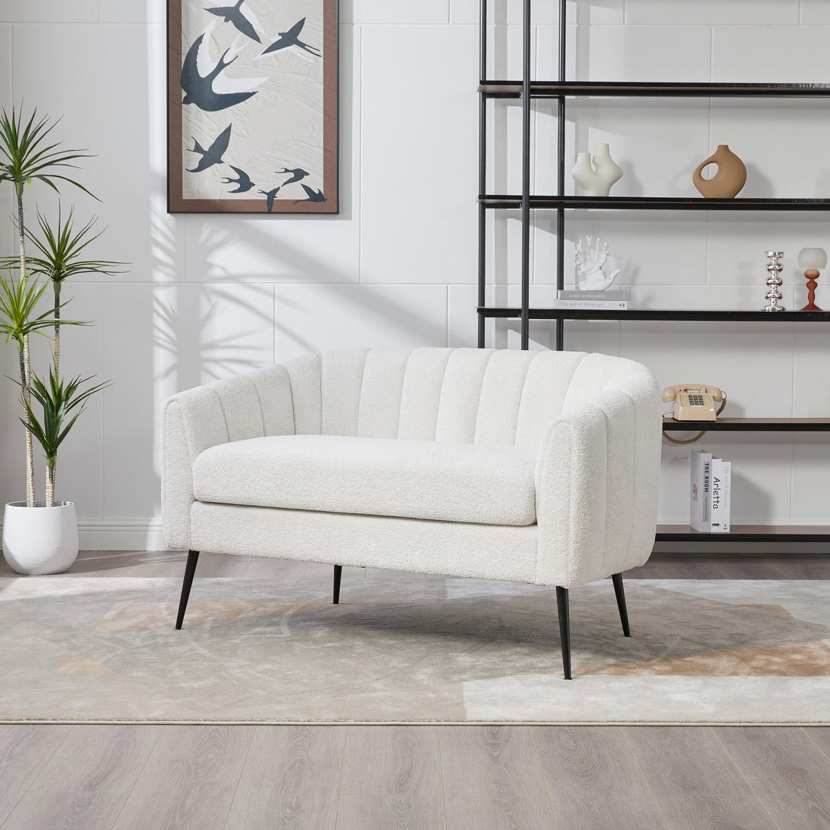 2-SITZER SOFA Chenille Ivory mit abnehmbaren Sitzkissen - Creme, Holzwerkstoff/Textil (127.5/76.5/70cm) - WISHDOR