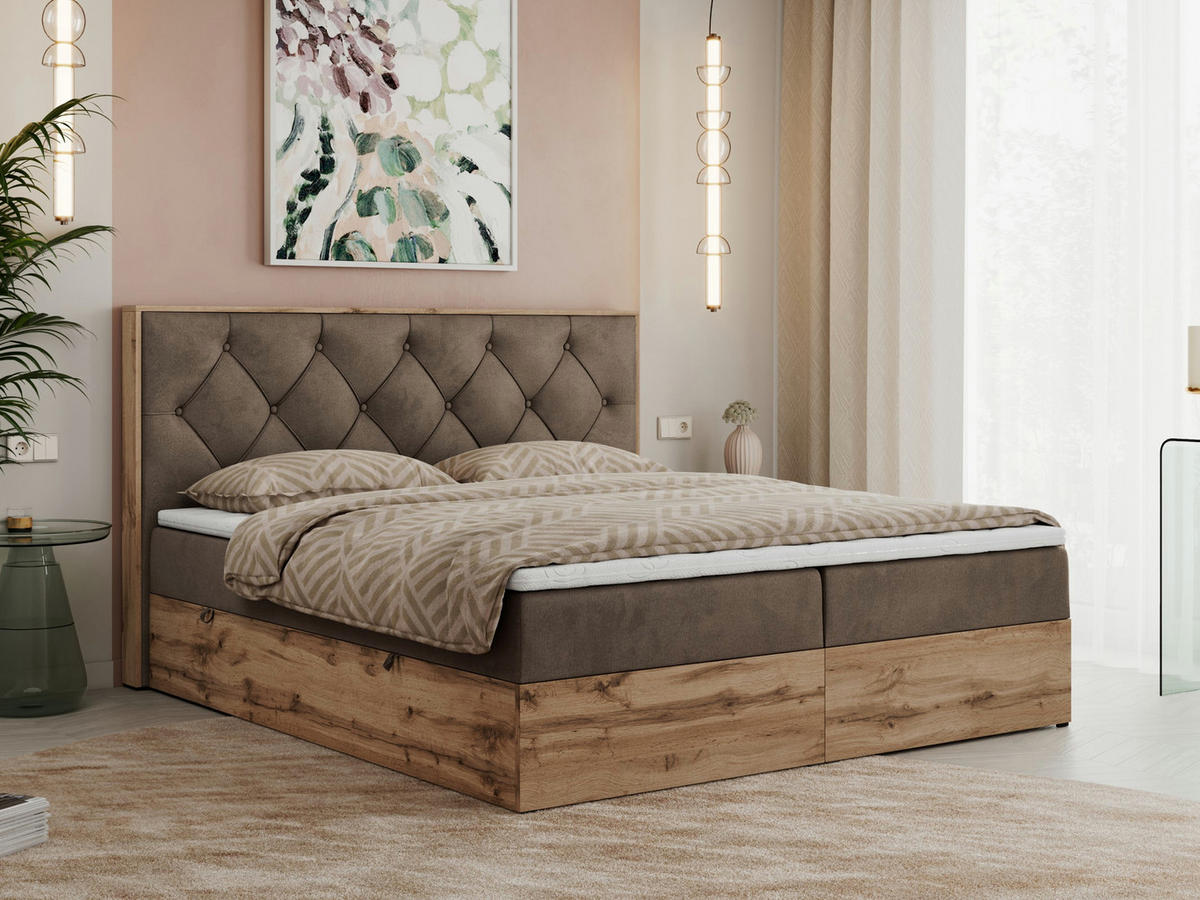 BOXBETT VENETO 200/200 Braun Velvet - H3 - Braun, Holz/Textil (200/200cm) - MKS