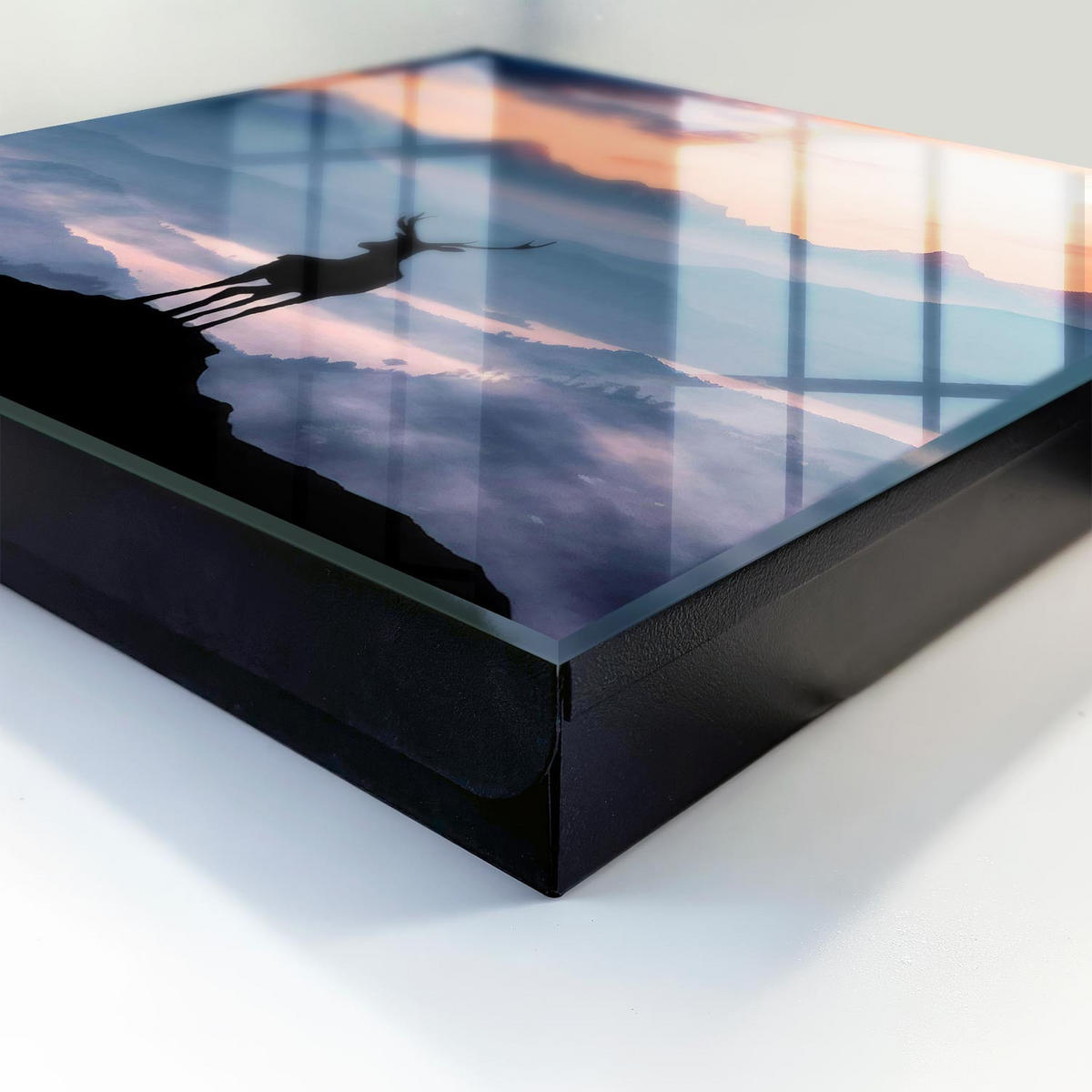 SCHLÜSSELBOX Schwarz 30x30 cm- Türöffnung nach rechts - Harmonie der Berge - Blau, Metall (30/30/5cm) - TULUP