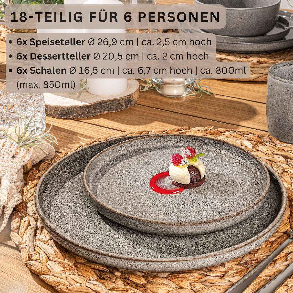 TAFELSERVICE KAIRO GRAPHIT - 18 teilig aus Steingut - Braun, Keramik (40/50/40cm) - Sänger