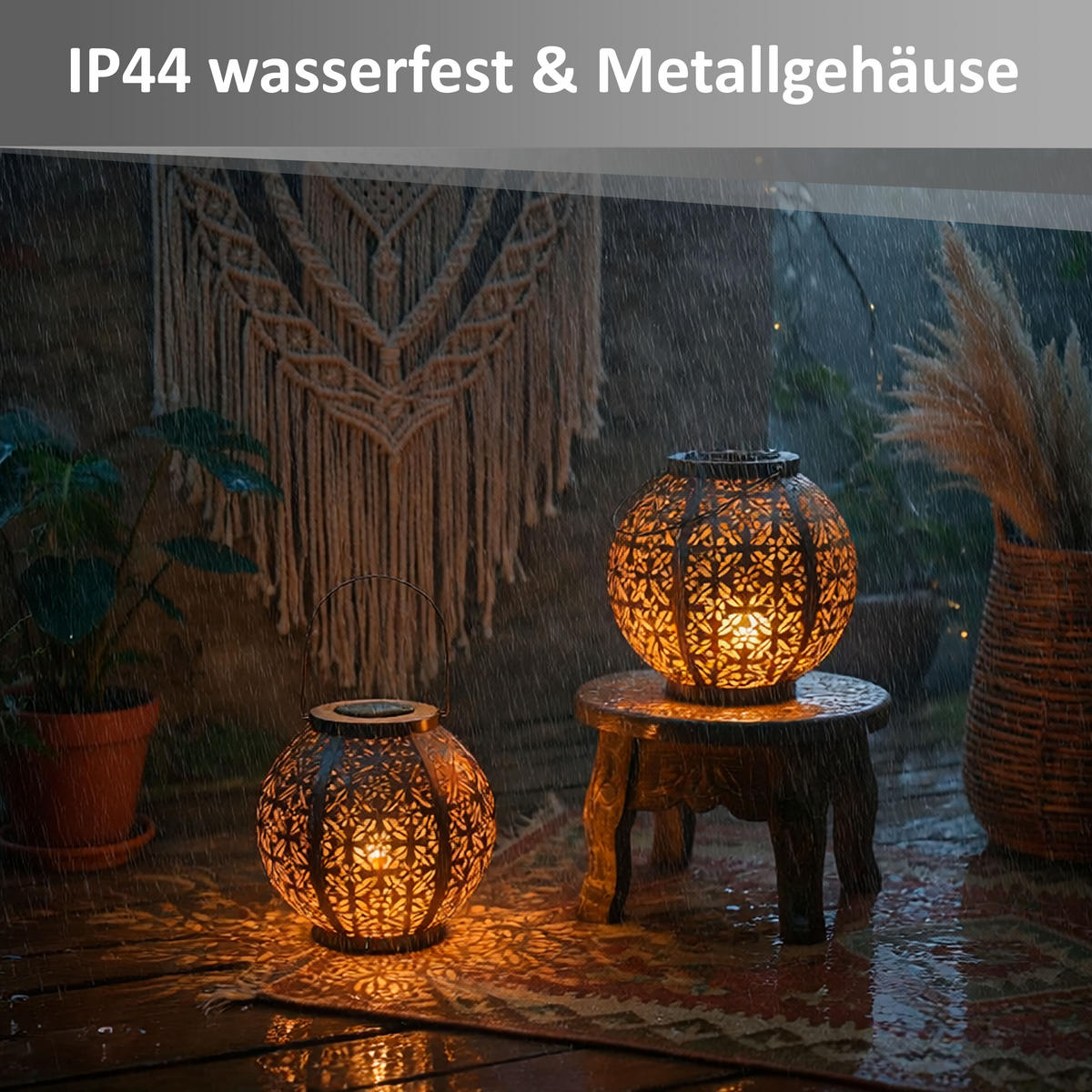 LED-SOLAR-LATERNE Marrakesh Rund Metall Messing-Finish Warmweiß RGB Dämmerungs-Sensor IP44 2er-Set - Messingfarben, Metall (22.5/22.5/22.5cm) - Northpoint