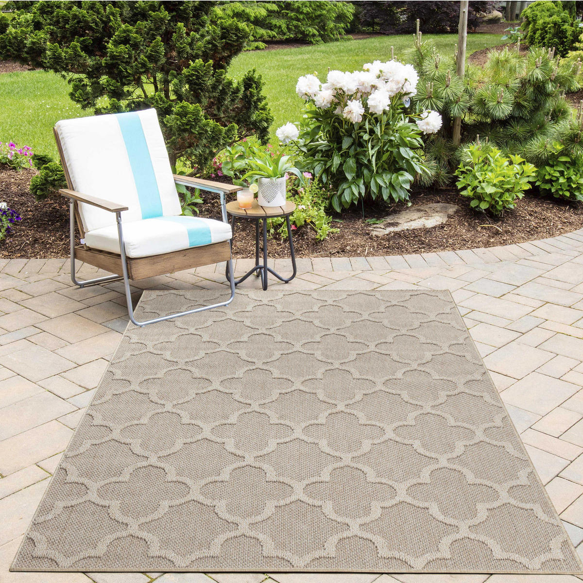 TEPPICH Outdoor Flachgewebe Skandi-Muster Polypropylen Balkon Beige Läufer 80x150 - Beige, Textil (80/150cm) - KADIMA DESIGN