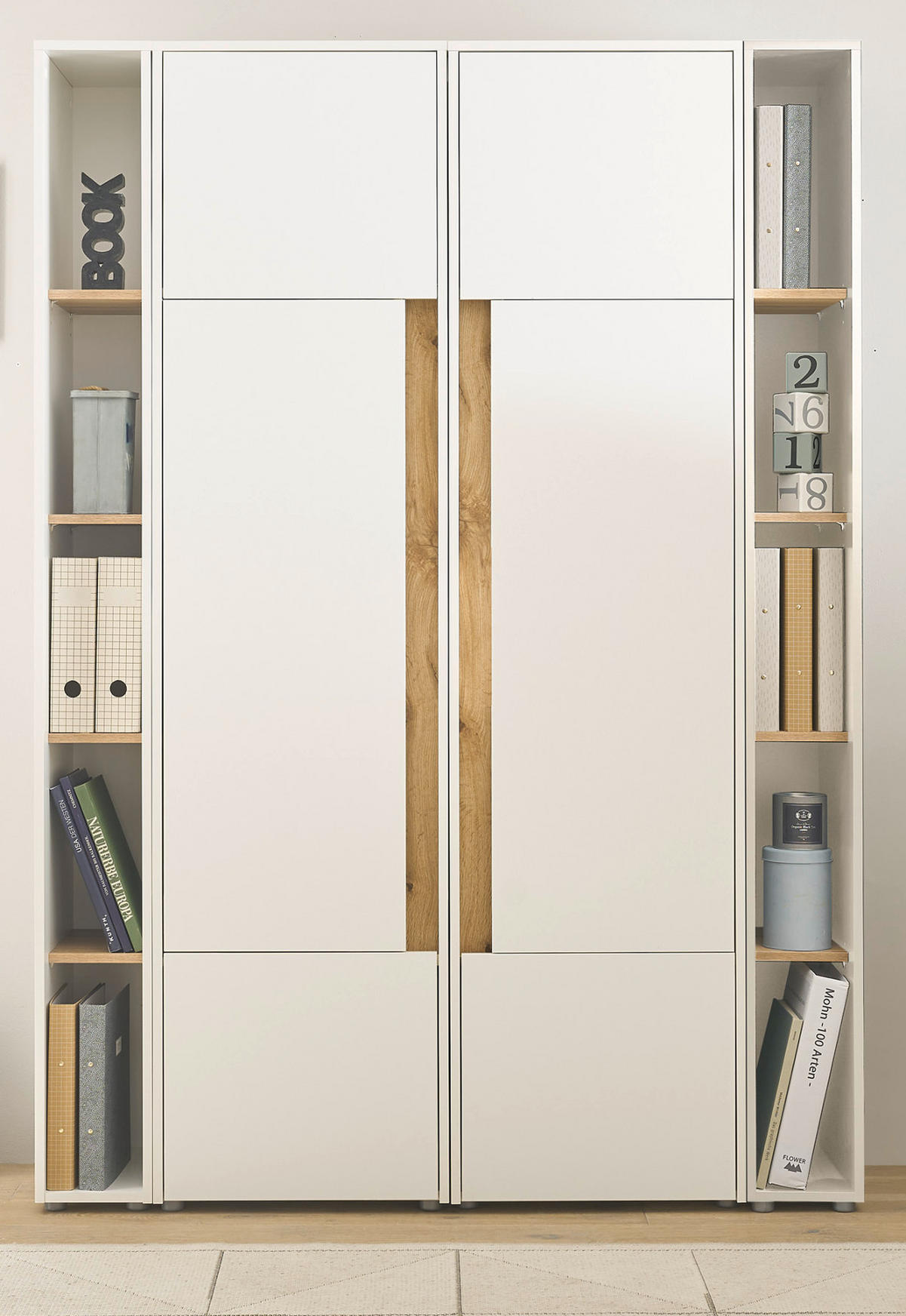 AKTENSCHRANK Set 4-teilig grau matt, Eiche Wotan 140 x 200 cm, Schrank-Regal-Kombination mit 20 Fächern - Eichefarben/Silberfarben, Holzwerkstoff/Kunststoff (140/200/40cm) - Furn.Design