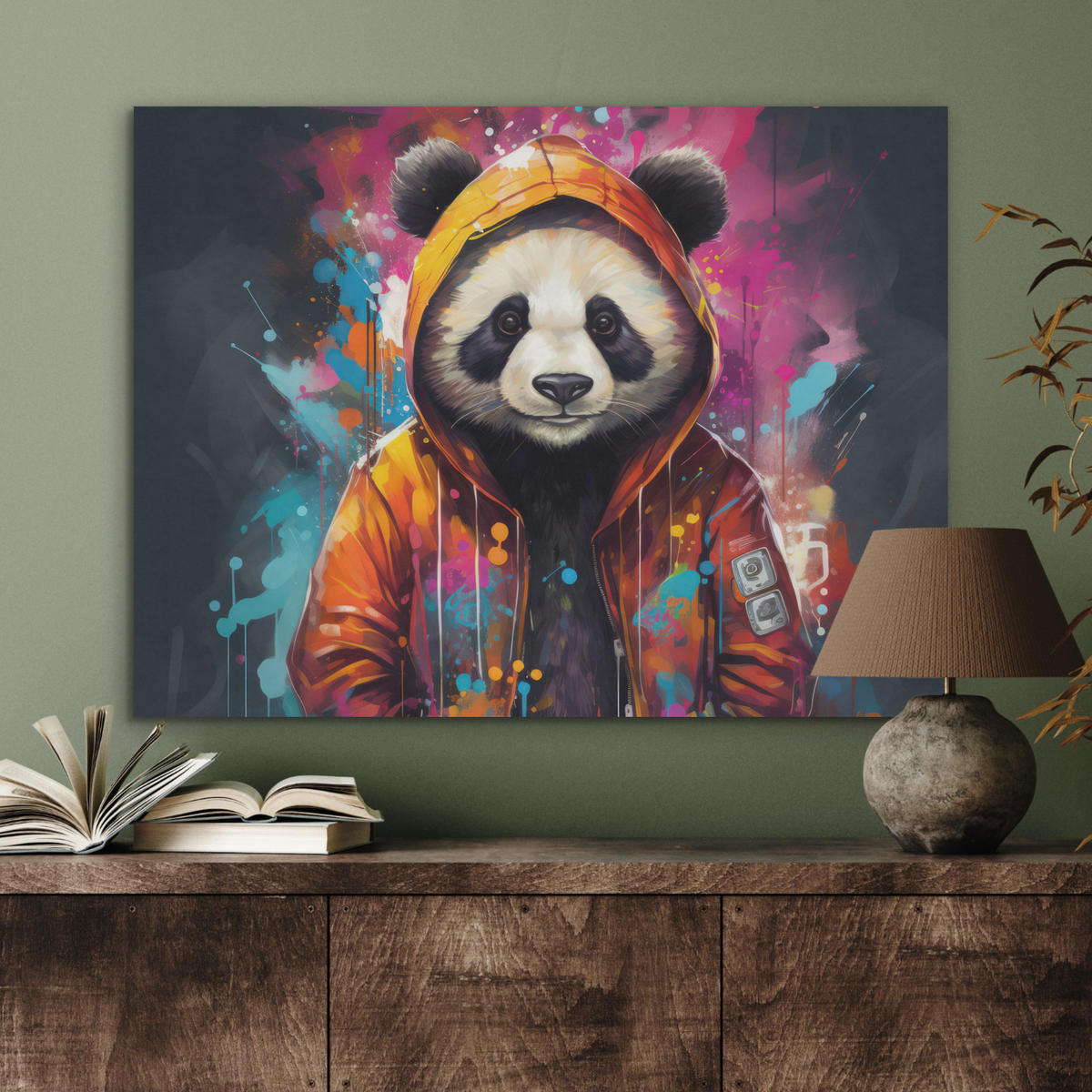 AKUSTIKPANEEL Panda - Jacke - Graffiti - Orange 80x60 cm - Orange, Textil (80/0.9/60cm) - MuchoWow
