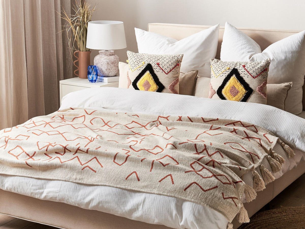 DECKE Beige Bhiwani 130/180 cm - Beige, Naturmaterialen/Textil (130/180cm) - Beliani