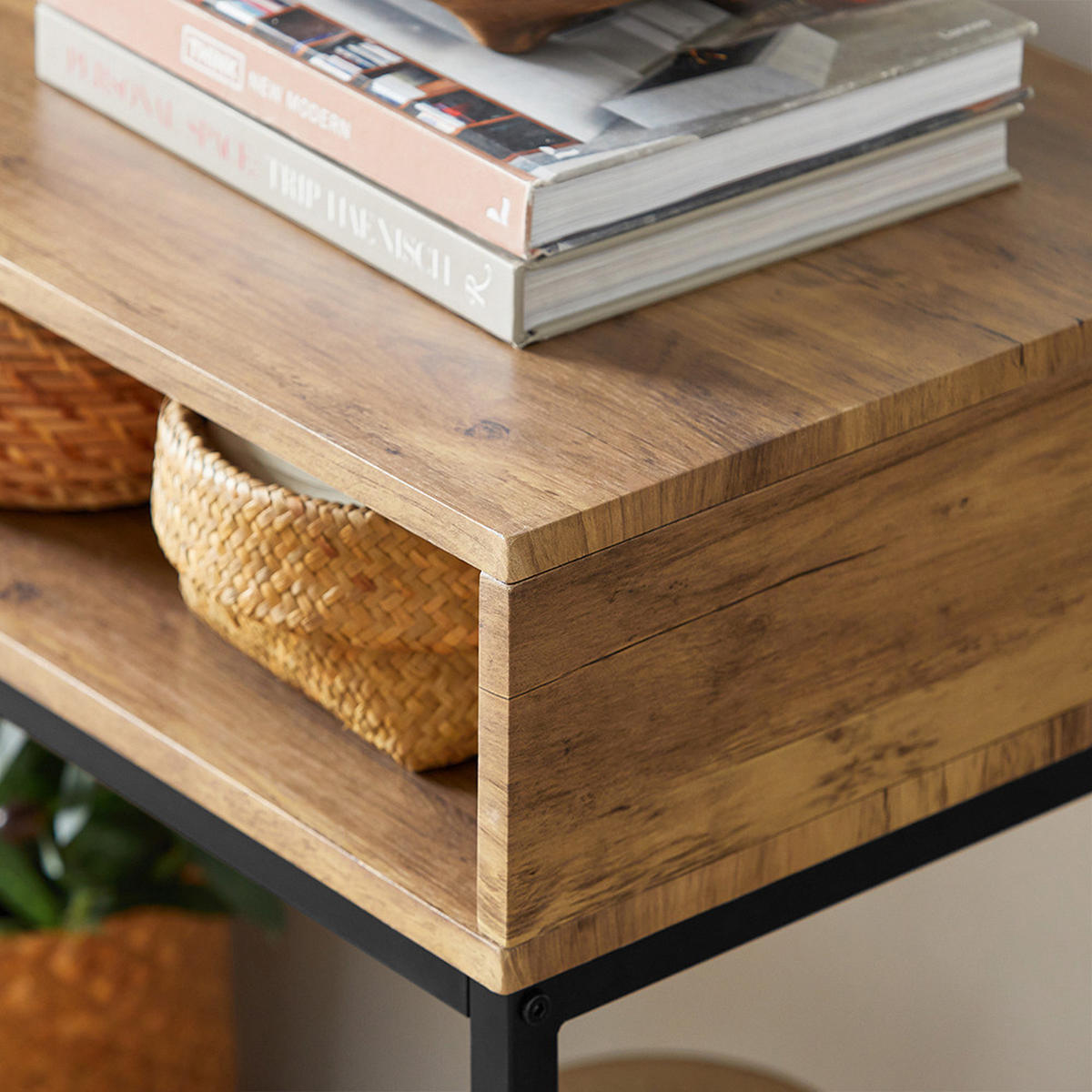 KONSOLENTISCH Natur - Schwarz/Braun, Holzwerkstoff/Metall (100/47/80cm) - SoBuy