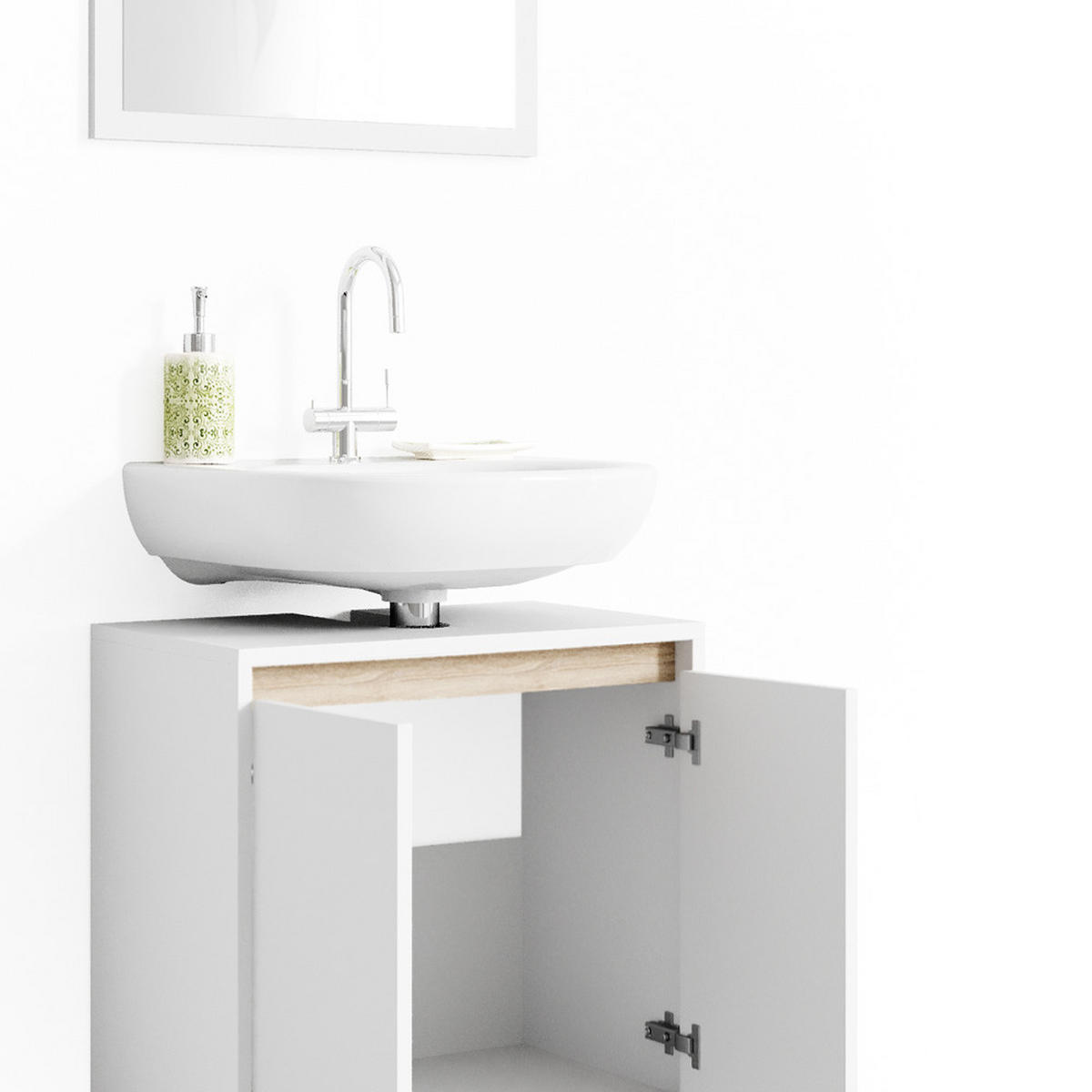 BADMÖBEL-SET Emma Weiß/Sonoma 2 Teile - Weiß/Sonoma Eiche, Holzwerkstoff (58/60/33cm) - Vicco