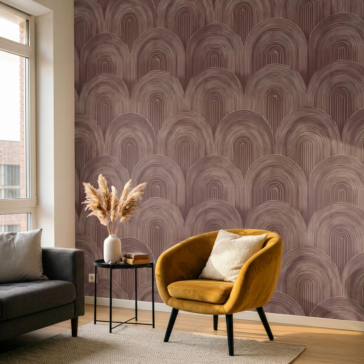 TAPETE - Rhythmic - Aufschlag - Braun - 240x260 cm - Dunkelbraun, Papier (240/260cm) - OnlyWow