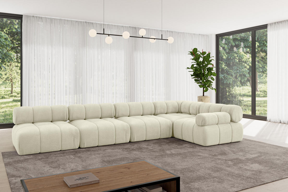 ECKSOFA modulares Sofa Mende-L3 - 380x190x70 cm Beige Velours - Beige, Holzwerkstoff/Textil (380/190cm) - ALTDECOR
