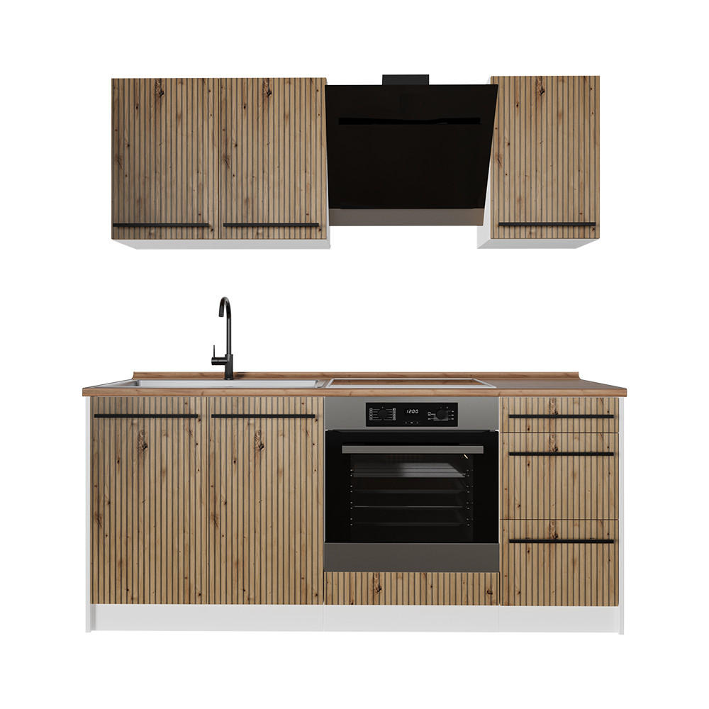 SAMOSTATNÁ KUCHYŇA R-Line, Remeselný dub/biely, 180 cm, AP Oak - biela/dub artisan, kompozitné drevo (180/206.8/60cm) - Vicco