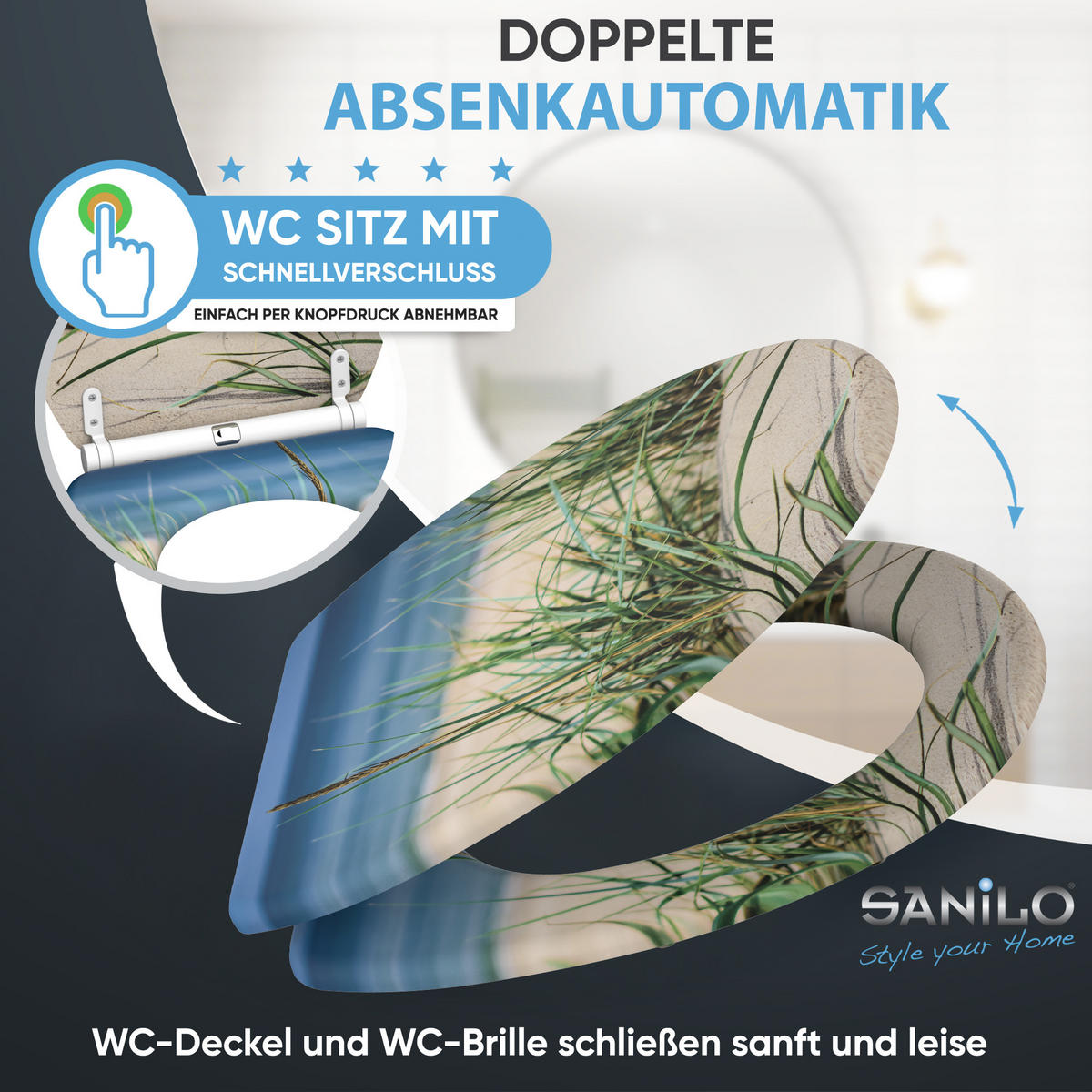 WC-SITZ mit Absenkautomatik & Top Fix Dunetide - Grün, Holzwerkstoff (37.7/5/48cm) - Sanilo