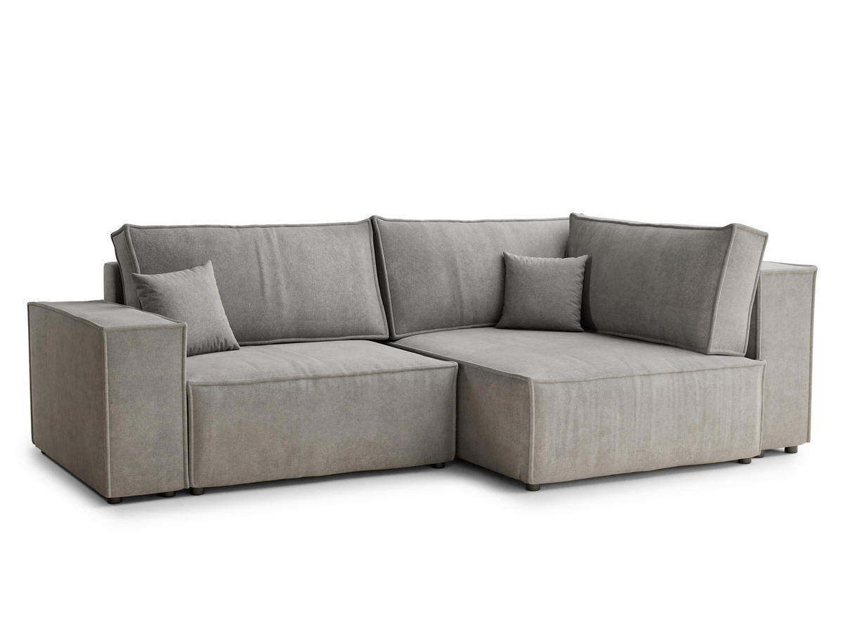 ECKSOFA MIT SCHLAFFUNKTION Tonga Grau Beige Webstoff - Greige/Schwarz, Holz/Holzwerkstoff (253/105cm) - Maison de Reve