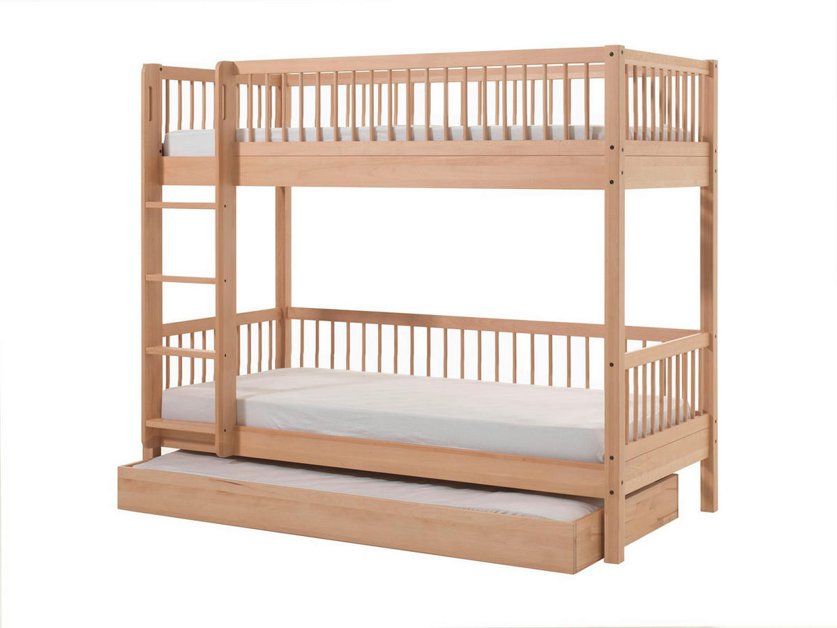 ETAGENBETT Kelci 2x90x200 Bettschublade Rausfallschutz Buche massiv - Buchefarben, Holz (90/200cm) - 58aufmkessel