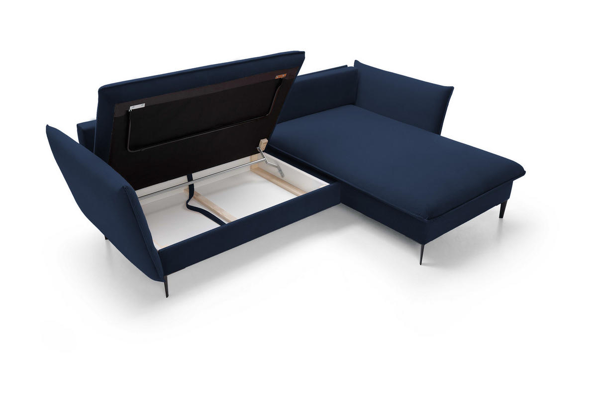 ECKSOFA GLOSS mit Schlaffunktion, Ottomane & goldenen Füßen – Samtsofa im GLOSSour-Stil mit Zierkissen, 258x167x91 cm, Rechte, DUNKELGRAU - Dunkelgrau, Holz/Textil (258/167cm) - DomoHome