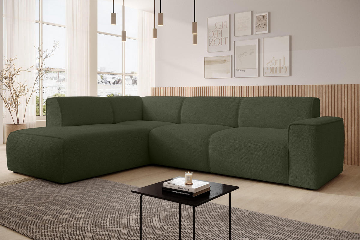 ECKSOFA L Form Didim Grün 292/220/78 cm – großes Sofa stilvoll & bequem L - Schwarz/Grün, Kunststoff/Textil (220/292cm) - AX Living