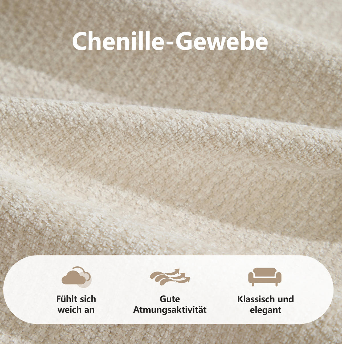 SOFA 194/160/68 cm in Beige aus Chenille mit flexibler Kombination - Beige, Textil (160/68/194cm) - Flora Grace