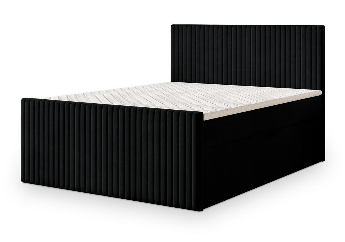 BOXBETT TERVAN 180x200 cm mit Matratze und Topper - Schwarz - Schwarz, Holz (180/200cm) - MASSENO