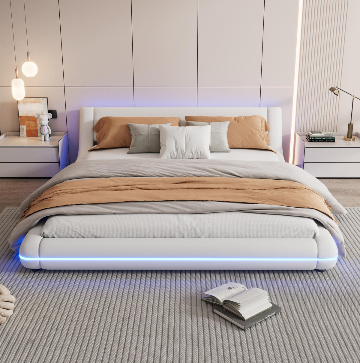 POLSTERBETT 160/200 cm weiß aus PU mit LED-Beleuchtung - Weiß, Kunststoff (160/200cm) - OKMYHOME