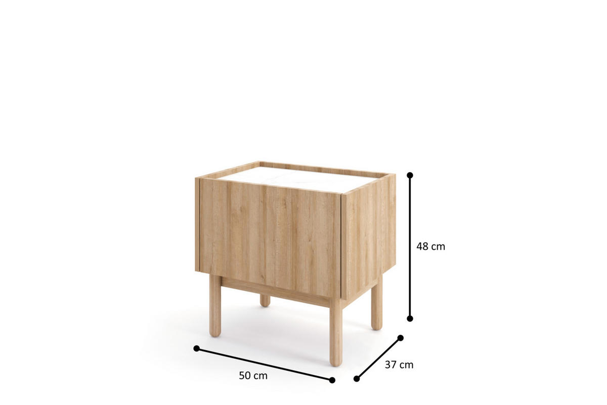 NACHTTISCH Boho Riviera Eiche, Nachtkommode, mit Holz Beine - Eiche Bianco/Braun, Holz/Holzwerkstoff (50/48/37cm) - Bettso