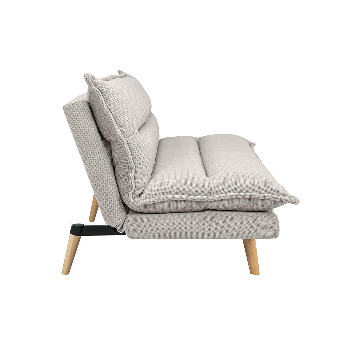 SCHLAFSOFA für 3 Personen in beige strukturiertem Samt-Effekt-Stoff und hellem Holz BINGO - Beige, Textil (91.5/85.5/188cm) - Miliboo