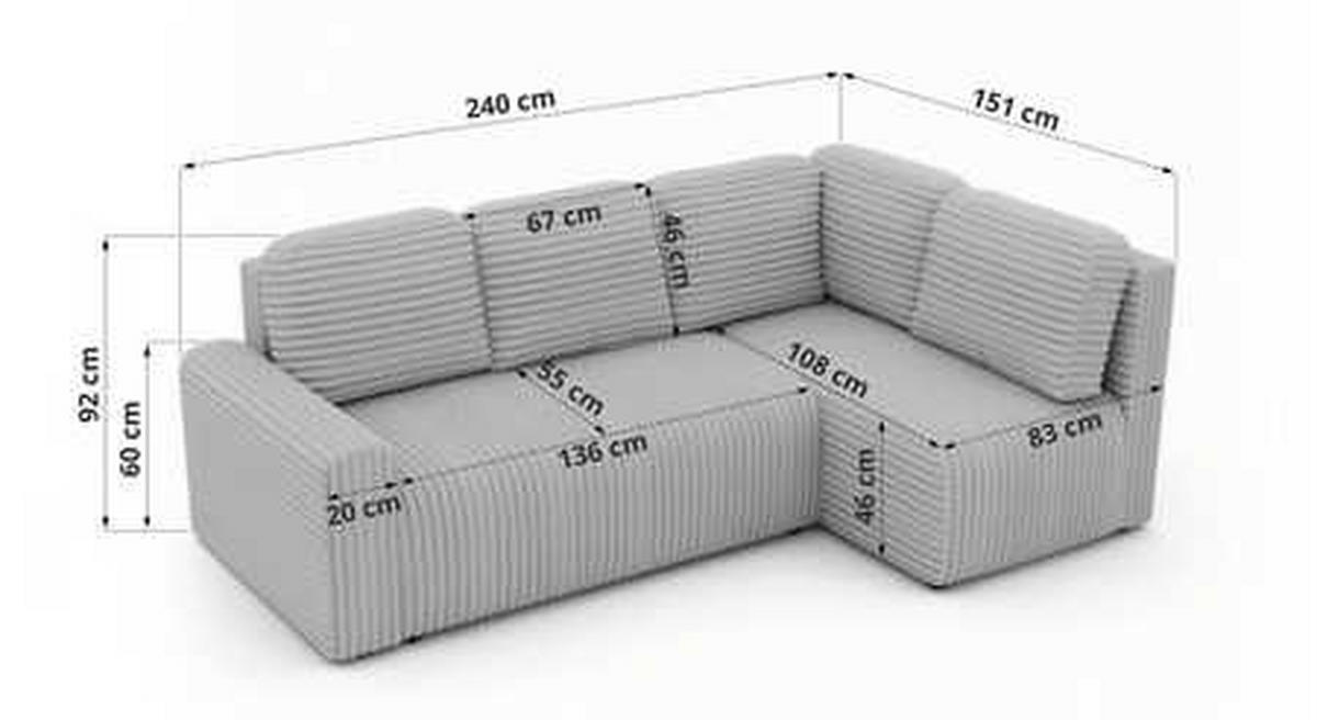 ECKSOFA NESSARO COR L - Braun Cord - Rechts - Schwarz/Braun, Kunststoff/Textil (240/151cm) - MKS