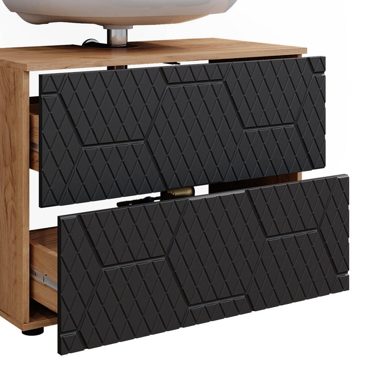 BADMÖBEL-SET Irma Anthrazit gestreift 3 Teile - Honigeiche/Anthrazit, Holzwerkstoff (80/58.6/41cm) - Vicco