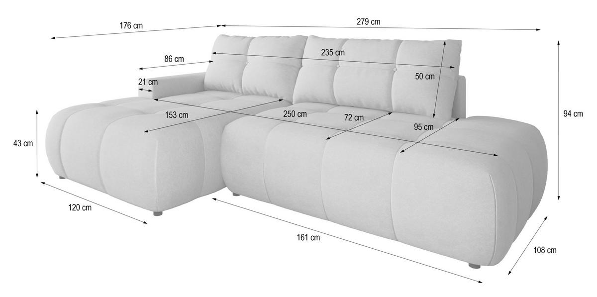 ECKSOFA FLUMA CL L-S Grau Samtstoff mit Schlaffunktion - Grau, Holzwerkstoff/Textil (279/158cm) - MASSENO
