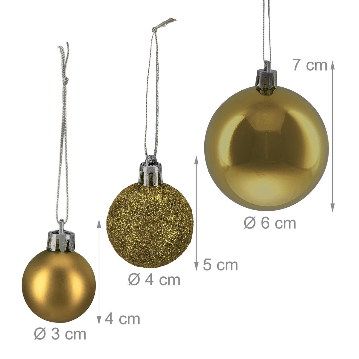 76XWEIHNACHTSKUGELN - Goldfarben, Kunststoff (6/7/6cm) - Relaxdays