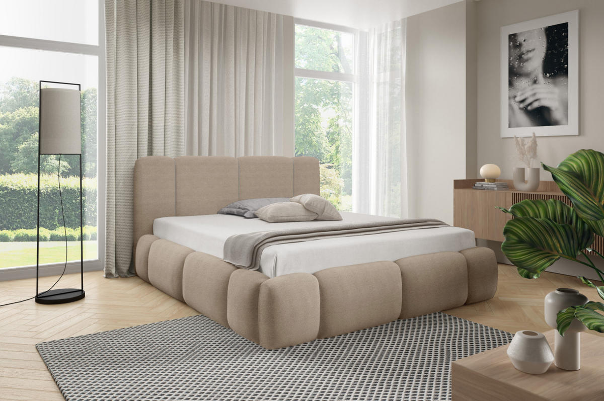 POLSTERBETT mit Stauraum und LED-Beleuchtung 200x200 cm in Sandbeige - Beige, Metall (200/200cm) - Home Collective