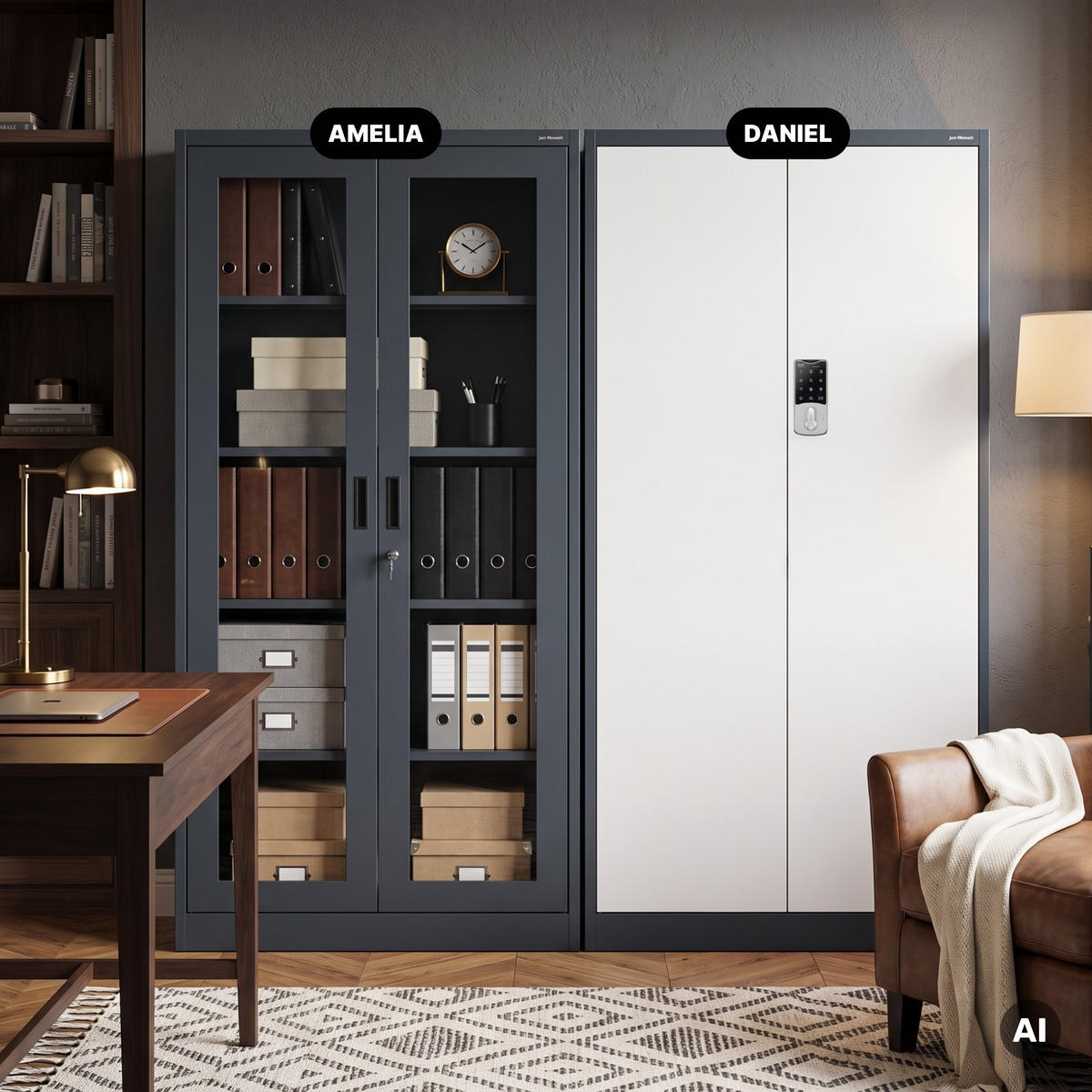 VITRINENSCHRANK Amelia 185x90x40 cm - Anthrazit, Metall (90/185/40cm) - Jan Nowak