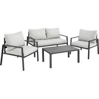 SITZGRUPPE aus Aluminium Göteborg, Tisch mit Lamellenmuster, hellgrau - Hellgrau, Kunststoff - tectake