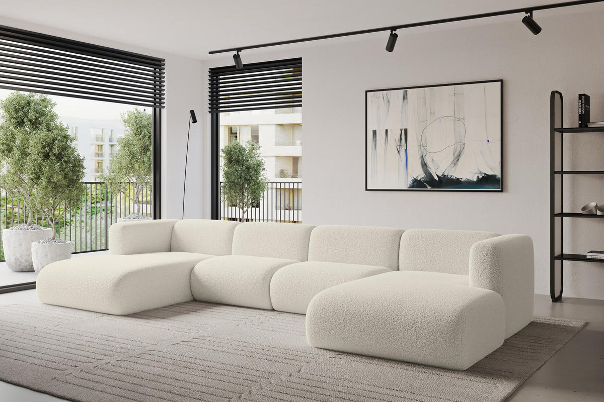 WOHNLANDSCHAFT MIRA-U2 408x179x70 Beige Bouclé - Kaschmir/Beige, Holzwerkstoff/Kunststoff (408/70/179cm) - ALTDECOR