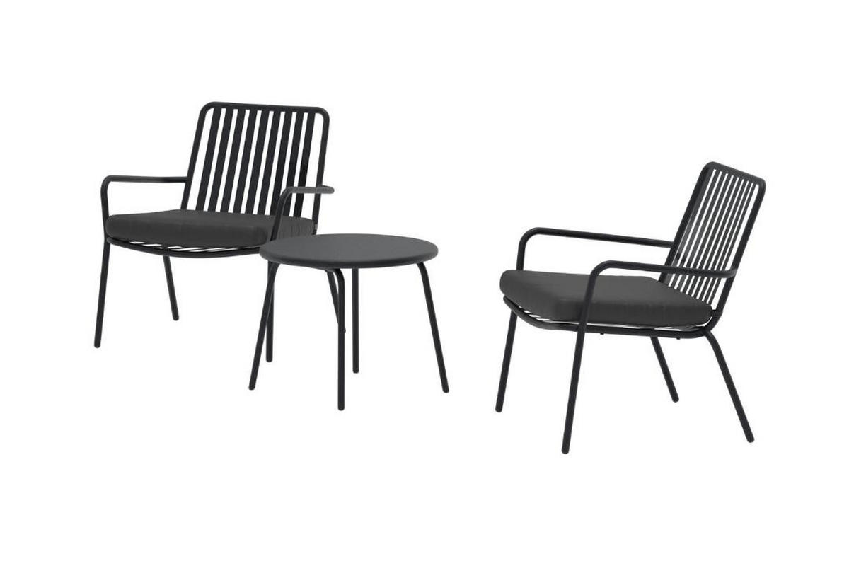 LOUNGE-SET, Mykonos, Schwarz, Stahl, 50 x 50 x 40 cm, 3-teilig - Schwarz, Metall - ebuy24