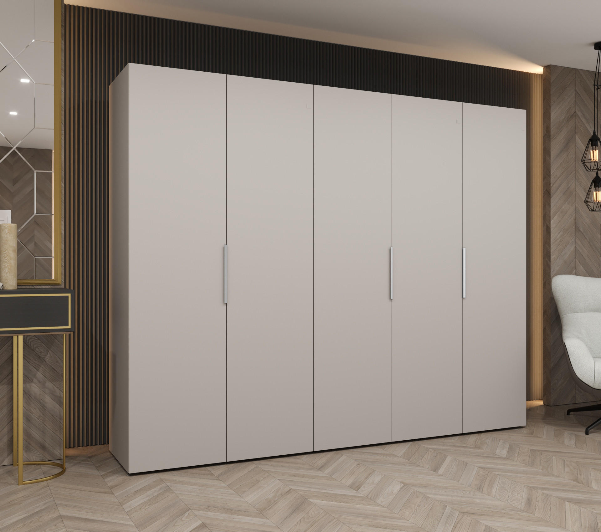 DREHTÜRENSCHRANK 202/250/52 5-türig - Kaschmir, Holz (250/202/52cm) - MÖBEL KRYSPOL