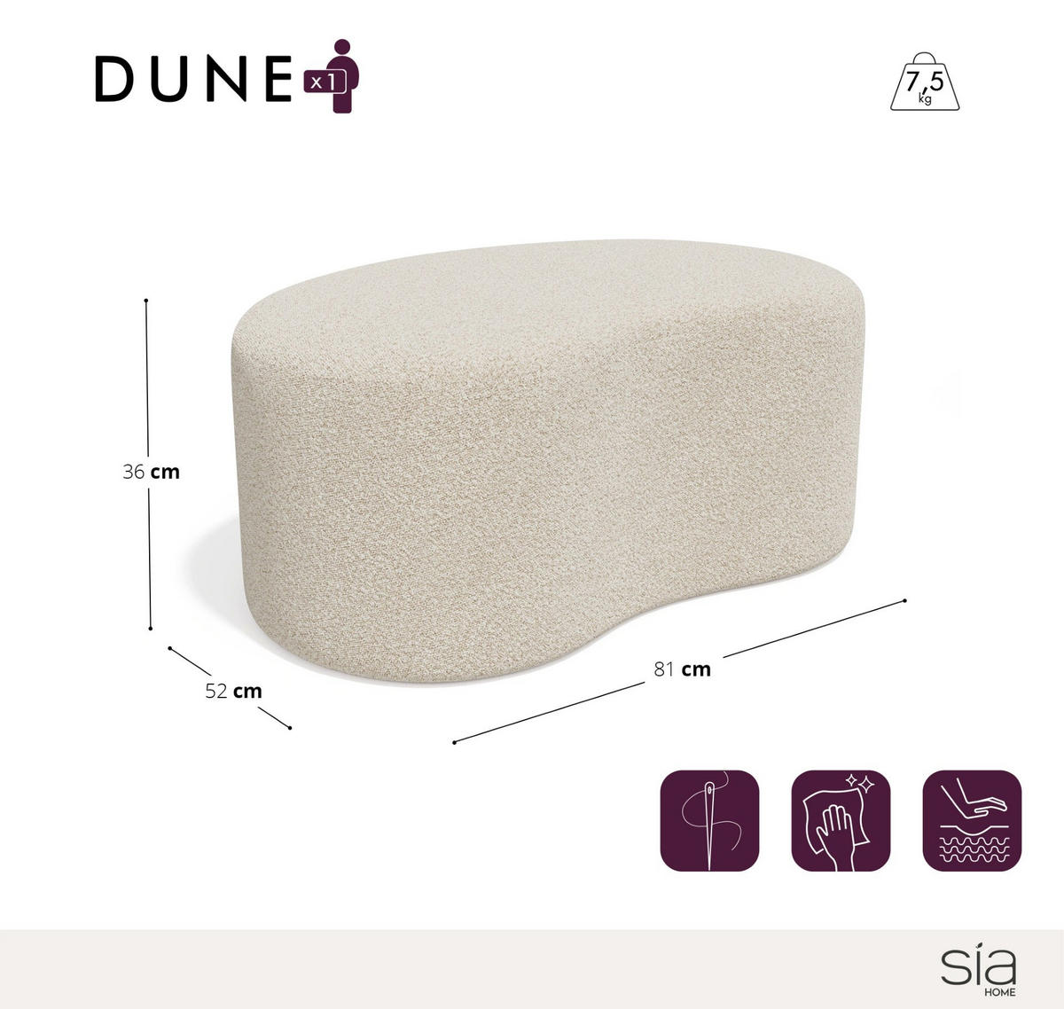 POUFS DUNE Bouclé-Stoff Taupe 80cm - Taupe, Textil (80/36/52cm) - Sia Home
