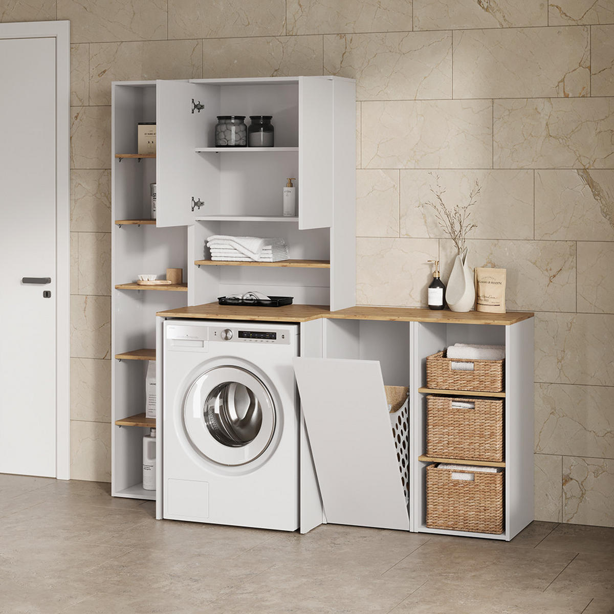 MIDISCHRANK Paolina Weiß/Artisan 40.2 x 88.2 cm - Weiß/Eiche Artisan, Holzwerkstoff (40.2/88.2/40.5cm) - Livinity®