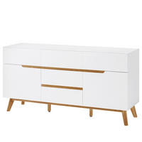SIDEBOARD - Eiche teilmassiv - Weiß, Holzwerkstoff (145/76/40cm) - home24