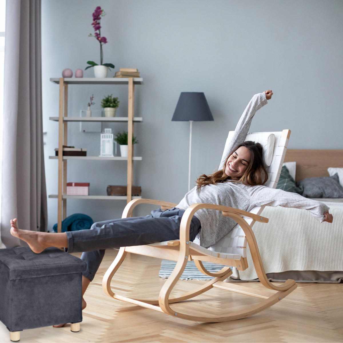 SAMTHOCKER - Grau, Holz/Holzwerkstoff (38/35/38cm) - Relaxdays