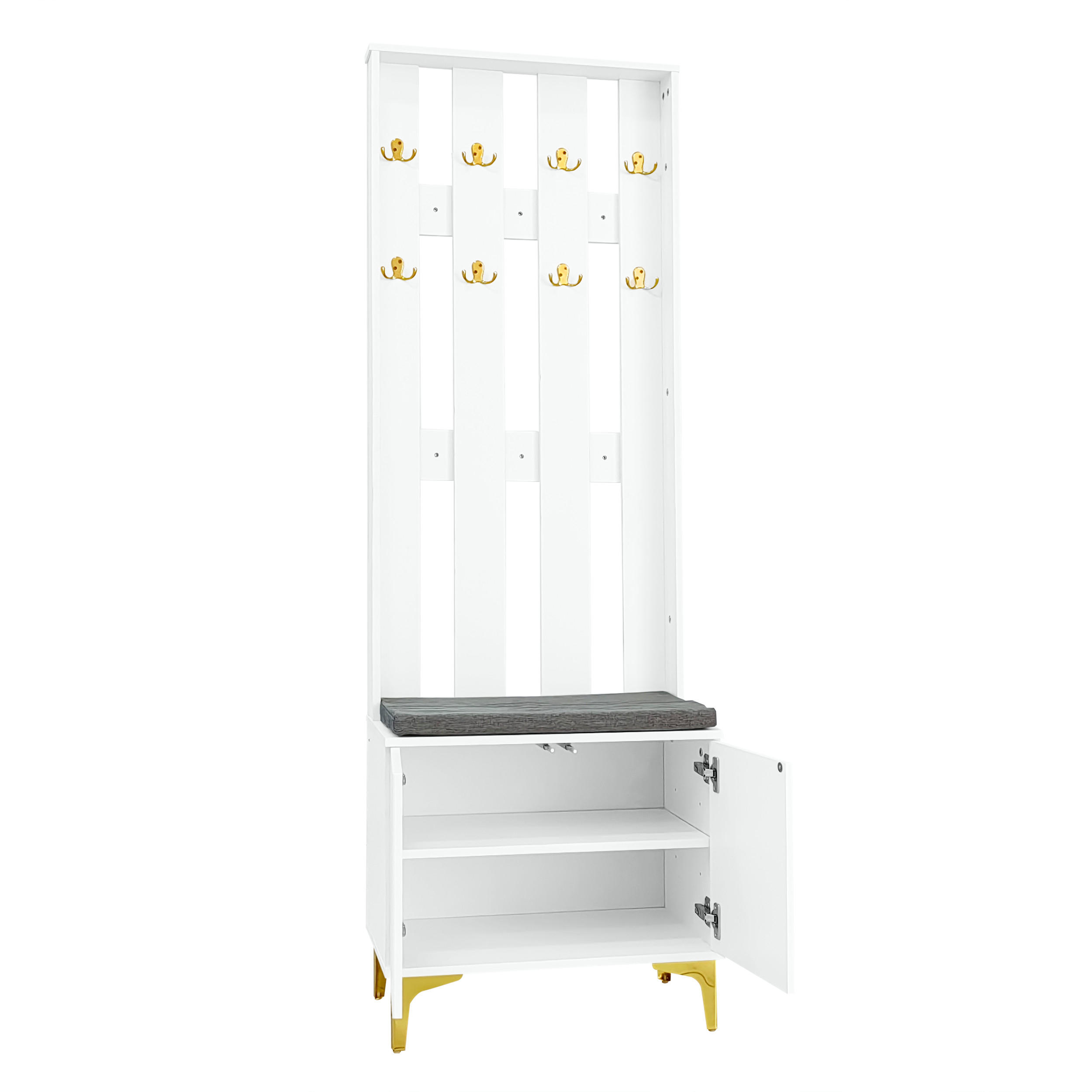 DIELENGARDEROBE 60,5/35,2/180,5 cm mit Sitzbank und Kissen in Weiß - Weiß, Holzwerkstoff (60.5/180.5/35.2cm) - BEAOK