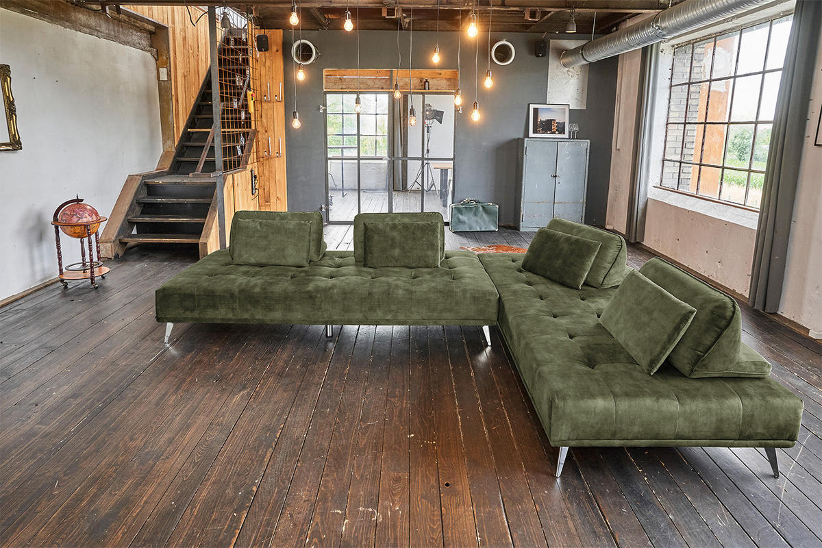 ECKSOFA WIOLO Dunkelgrün Velvet - Dunkelgrün, Textil (350/240cm) - KAWOLA
