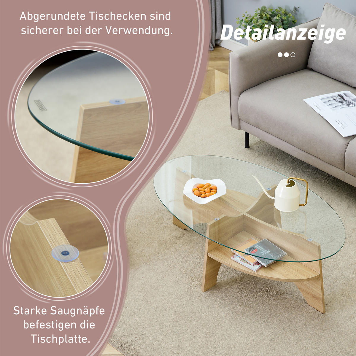 COUCHTISCH Glas - Braun, Holzwerkstoff (104.9/60/35.6cm)