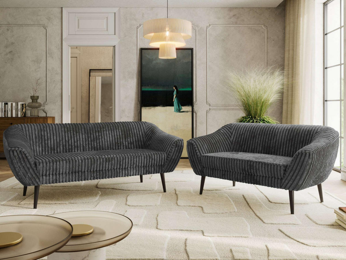 SEDACÍ SOUPRAVA 3+2 PIRS - Šedá Manšestr - Černé nohy - šedá/černá, kompozitní dřevo/textil (180/75/74cm) - MKS