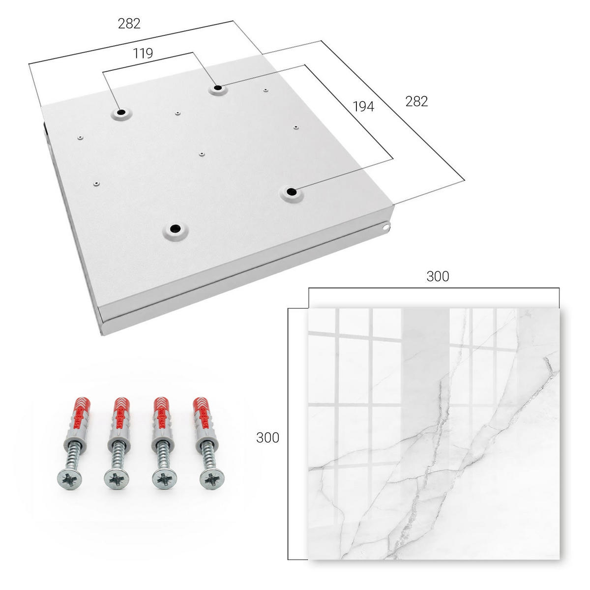 SCHLÜSSELBOX Weiß 30x30 cm – Türöffnung nach rechts - Marmor-Eleganz - Weiß, Metall (30/30/5cm) - TULUP