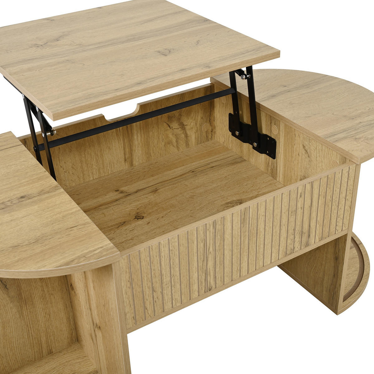 COUCHTISCH in Eichefarben höhenverstellbarer mit offenen Regalen und Stauraum für Wohnzimmer, B100/T50/H40.5cm - Eichefarben, Holzwerkstoff/Metall (50/100/40.5cm) - STILVORA