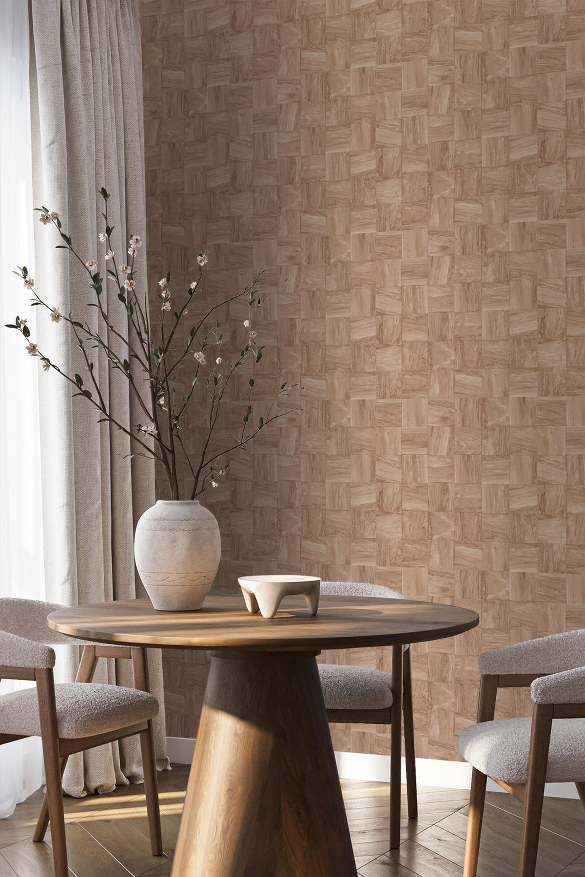 TAPETE quadratische Holzstücke 50 x 900 cm - Terracotta, Papier (50/900cm) - Origin Wallcoverings