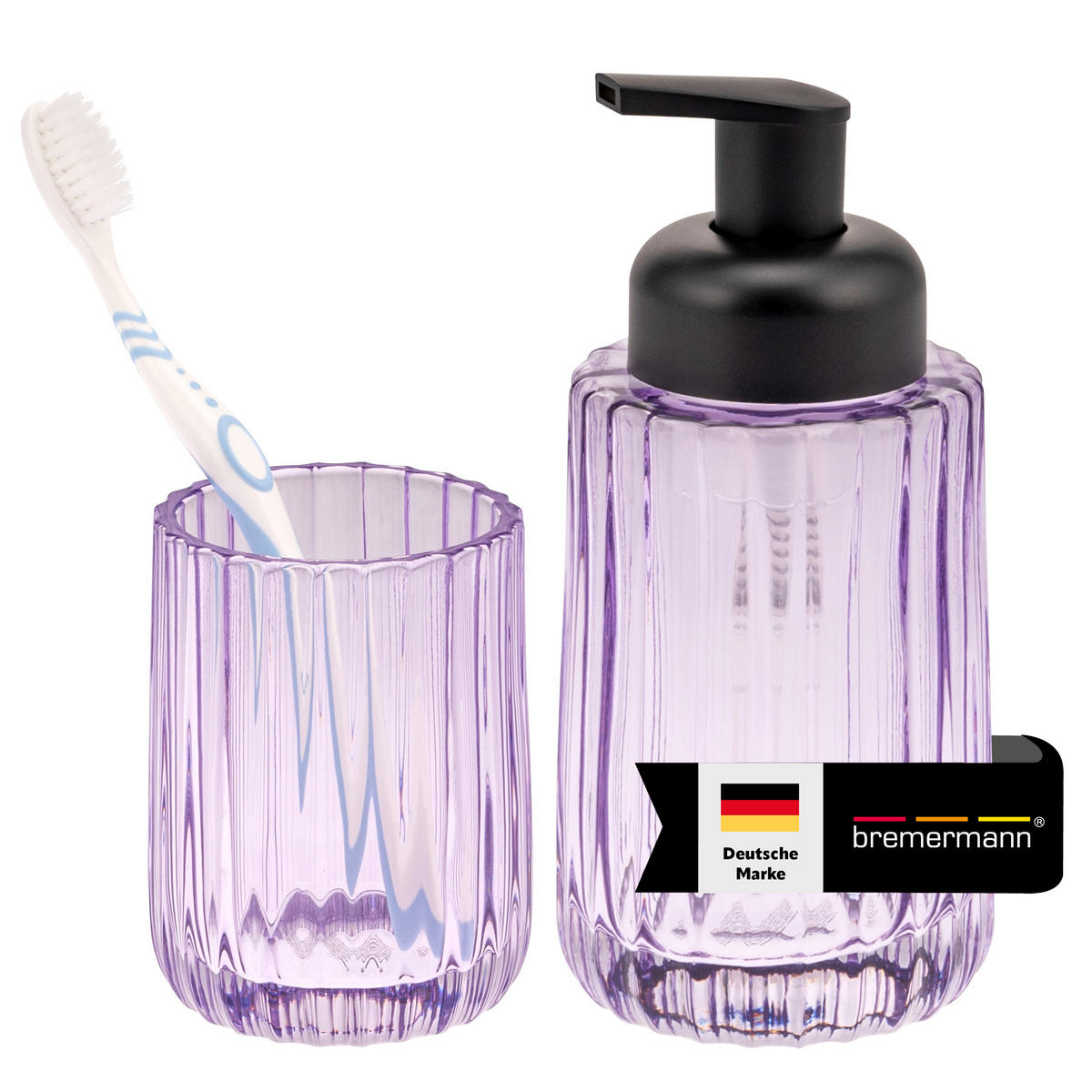 BADEZIMMER ZUBEHÖR-SET, Glas lavendel - Lila, Glas (8/17/8cm) - bremermann