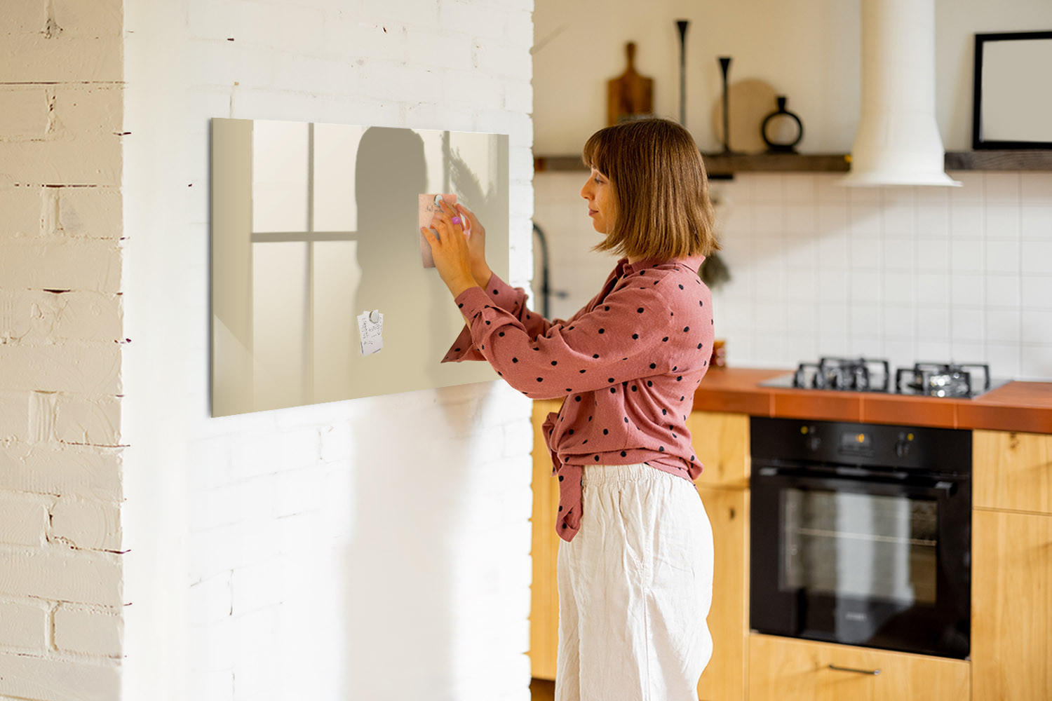 MAGNETTAFEL 100x70 Beige schwarzer Marker - Sandfarben, Glas (100/0.4/70cm) - TULUP